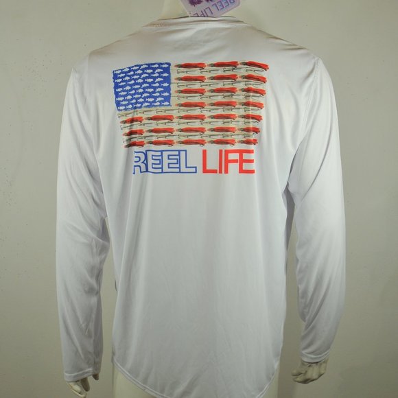 Reel Life Men's Americana Rapala Shirt 2XL Long Sleeve UPF 50+ White NWT - Picture 3 of 4